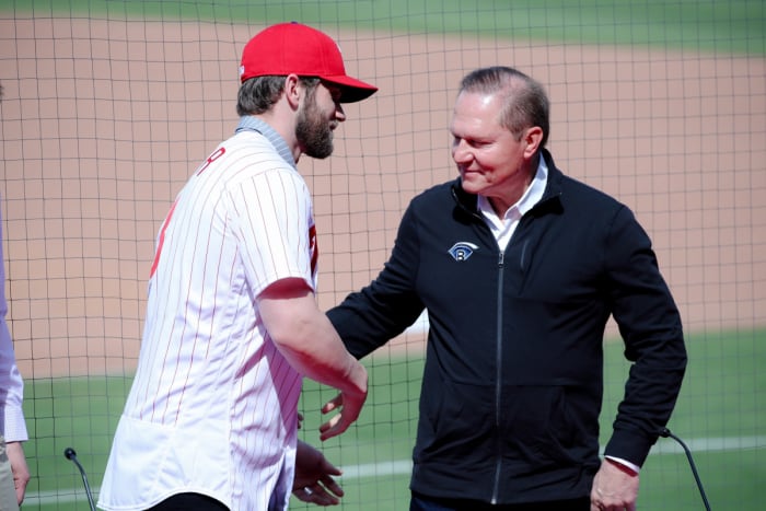 Scott Boras with his client Bryce Harper